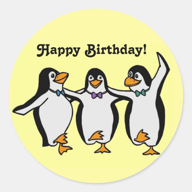 Adesivo Feliz Festa de aniversário de Pinguins Dançantes (Frente)
