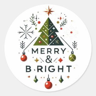 Adesivo Feliz festiva e Design de árvore de Natal brilhant