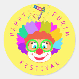 Adesivo Feliz Festival de Purim Festa Engraçado de Palhaço