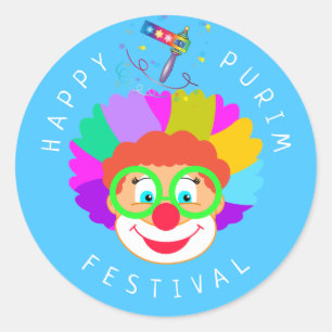 Adesivo Feliz Festival de Purim Festa Engraçado de Palhaço