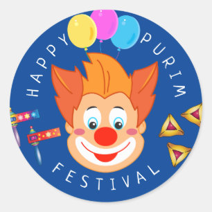 Adesivo Feliz Festival de Purim Festa Engraçado de Palhaço