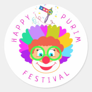 Adesivo Feliz Festival de Purim Festa Engraçado de Palhaço