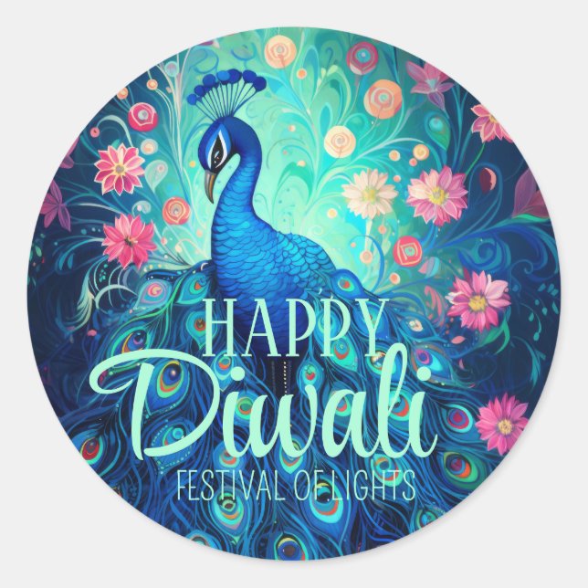 Adesivo Feliz Festival Diwali de Luzes Peacock (Frente)