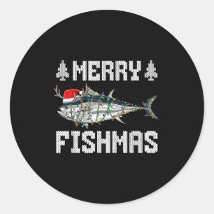 Adesivo Feliz Fishmas Atum Peixe Natal Chapéu do Papai Noe