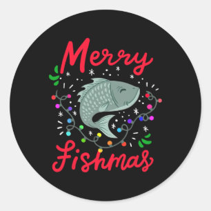 Adesivo Feliz Fishmas Engraçado Árvore de Natal Luzes de P