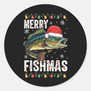 Adesivo Feliz Fishmas Engraçado Pesca Natal Pajama Fishe