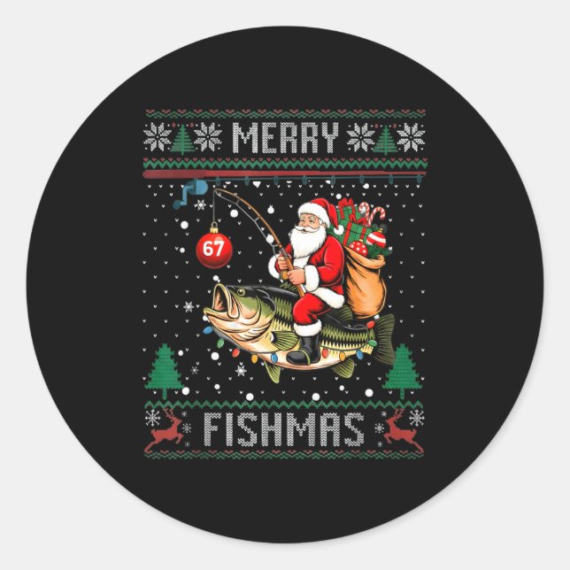 Adesivo Feliz Fishmas Papai Noel Montando B Peixe Natal Ca (Frente)