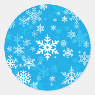 Adesivo Feliz Floco de Neve Feriado Azul Padrão Todos