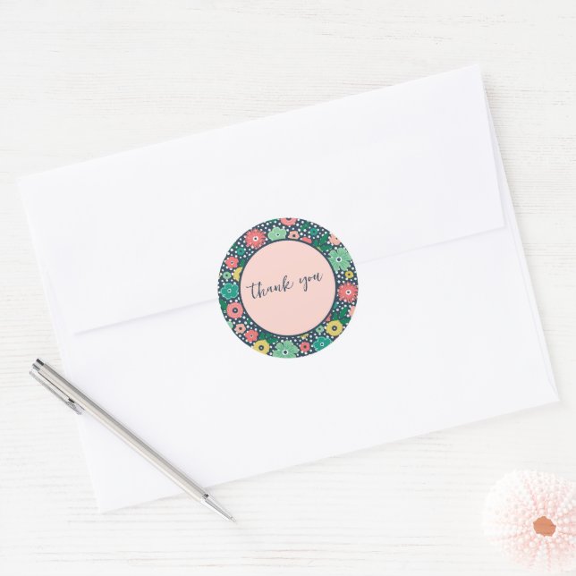 Adesivo Feliz Flores Marinho De Blush Obrigado (Envelope)