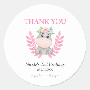 Adesivo Feliz Folheto Rosa Hippo Aniversário Floral Obriga