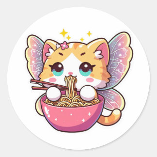 Adesivo Feliz gato giro comendo macarrão
