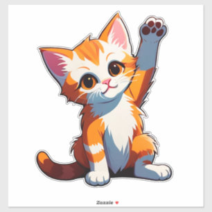 Adesivo Feliz Gato Laranja Desenho Animado Levantando Pata