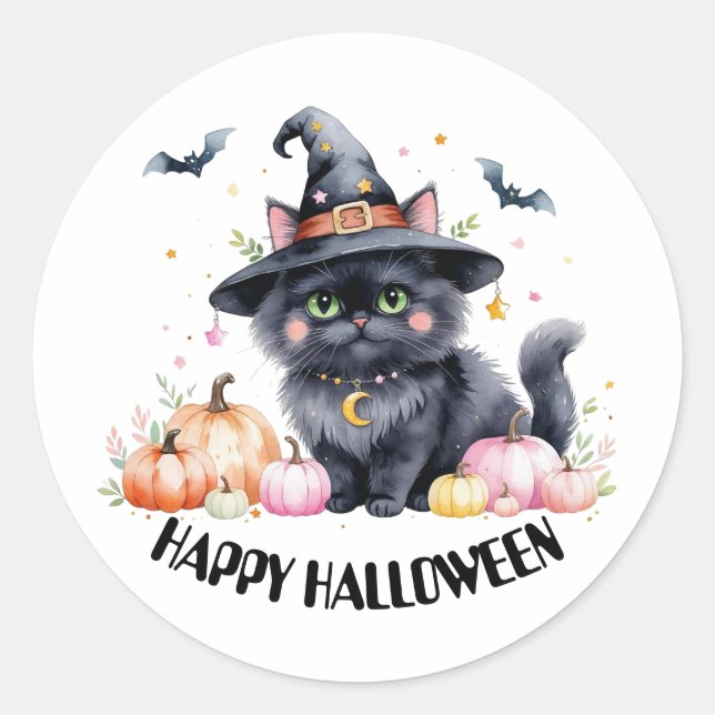 Adesivo Feliz Gato Negro Bonito de Halloween (Frente)