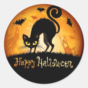 Adesivo Feliz Gato Negro de Halloween