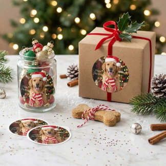 Adesivo Feliz Golden Retriever Cute Cachorro de Natal