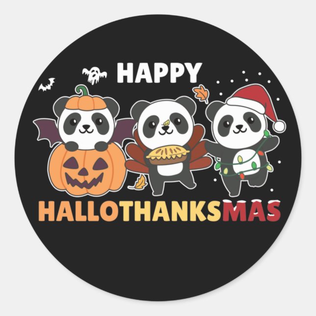 Adesivo Feliz Hallothanksmas Pandas Natal Panda Classifica (Frente)
