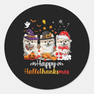 Adesivo Feliz Hallothanksmas Pomerânia Cão de Halloween Ch