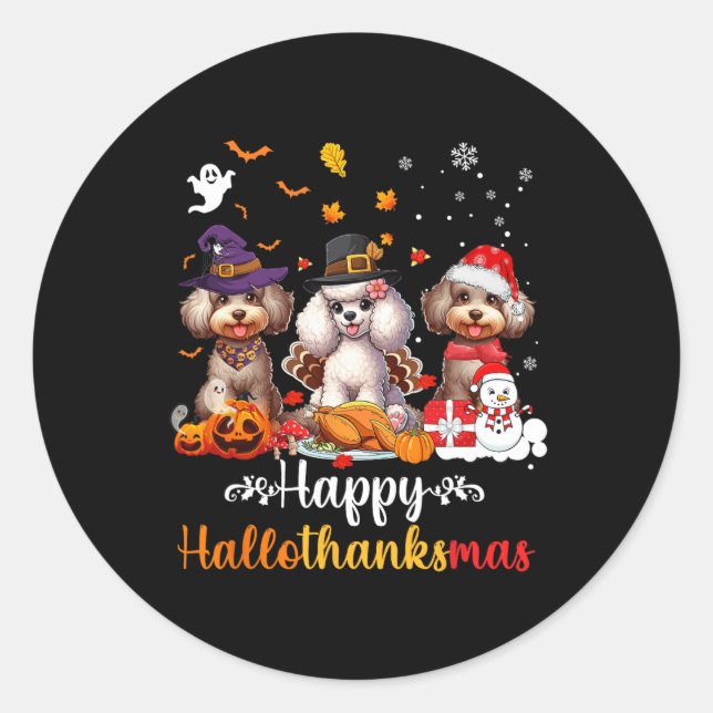 Adesivo Feliz Hallothanksmas Poodle Dog Halloween Christma (Frente)