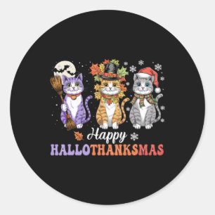 Adesivo Feliz Hallothanksmas Shirt Cats Lover Halloween