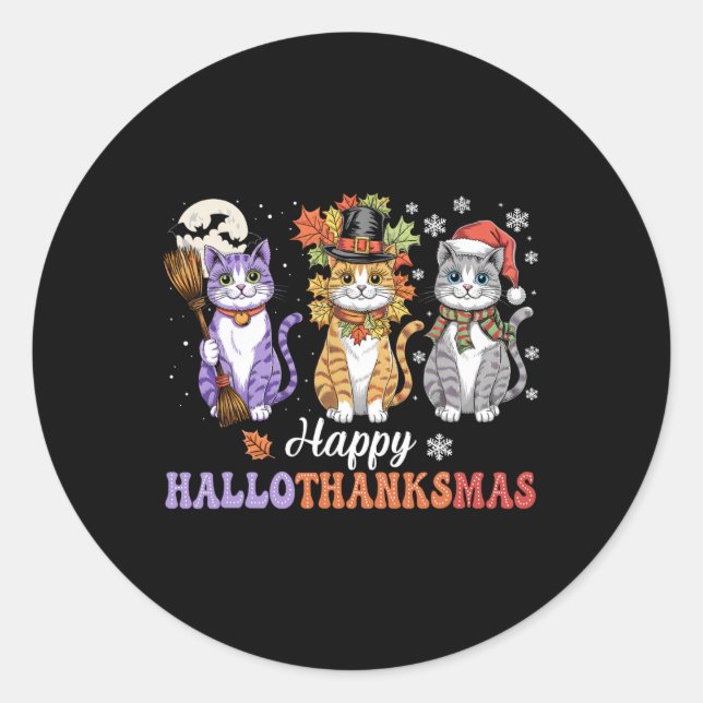 Adesivo Feliz Hallothanksmas Shirt Cats Lover Halloween (Frente)