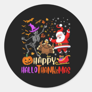 Adesivo Feliz Hallothanksmas Skeleton Pumpkin Papais noeis