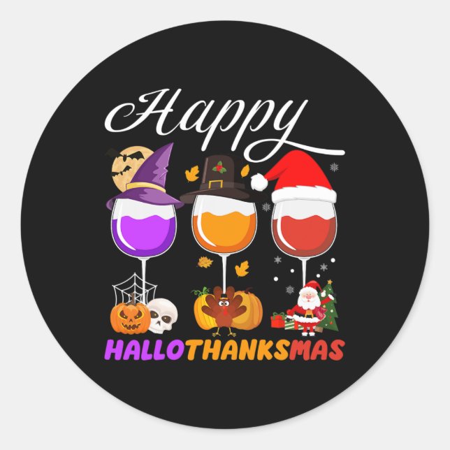 Adesivo Feliz Hallothanksmas Wine Glass Halloween Thanksgi (Frente)