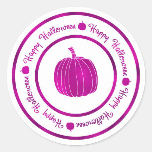 Adesivo Feliz Halloween & Abóbora Roxo Brilho Glam Moderno
