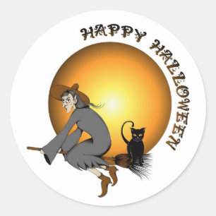 Adesivo Feliz Halloween Black Cat and Witch