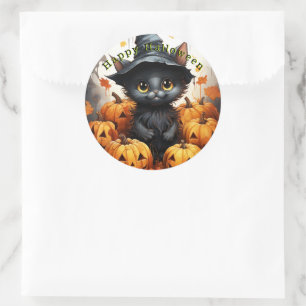 Adesivo Feliz Halloween Black Cat Pumpkins
