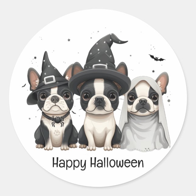 Adesivo Feliz Halloween Boston Terrier Dogs (Frente)