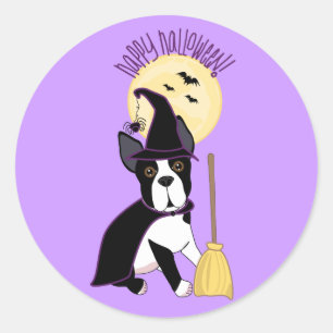 Adesivo Feliz Halloween Boston Terrier Witch