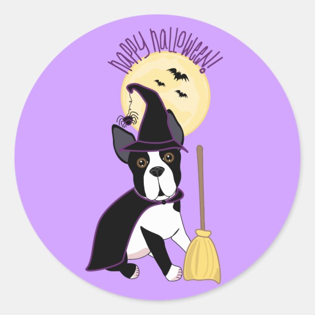 Adesivo Feliz Halloween Boston Terrier Witch (Frente)