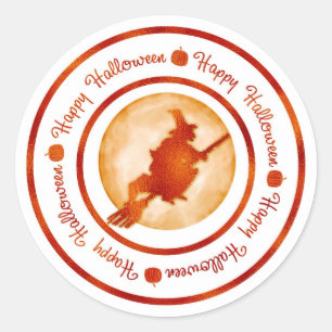 Adesivo Feliz Halloween Bruxa Lua Laranja Brilho Festa