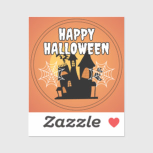 Adesivo Feliz Halloween Casas e Aranha
