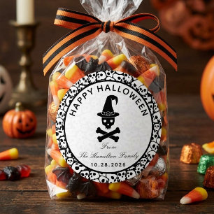 Adesivo Feliz Halloween Caveira Bruxa Chapéu Família Perso