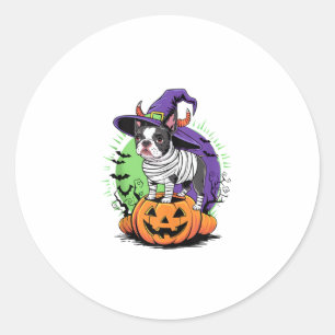 Adesivo Feliz Halloween com Boston Terrier Mummy & Witch