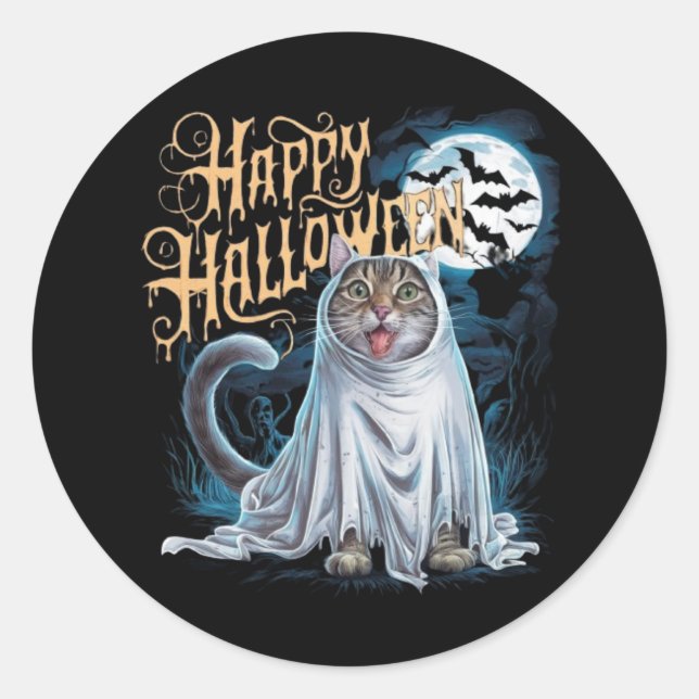 Adesivo Feliz halloween com gatos (Frente)