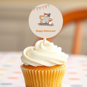 Adesivo Feliz Halloween com ursinho, pato e criança calcul