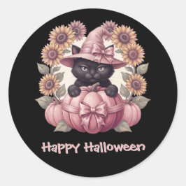 Adesivo Feliz Halloween Coquette Gata Preta & Abóbora Rosa