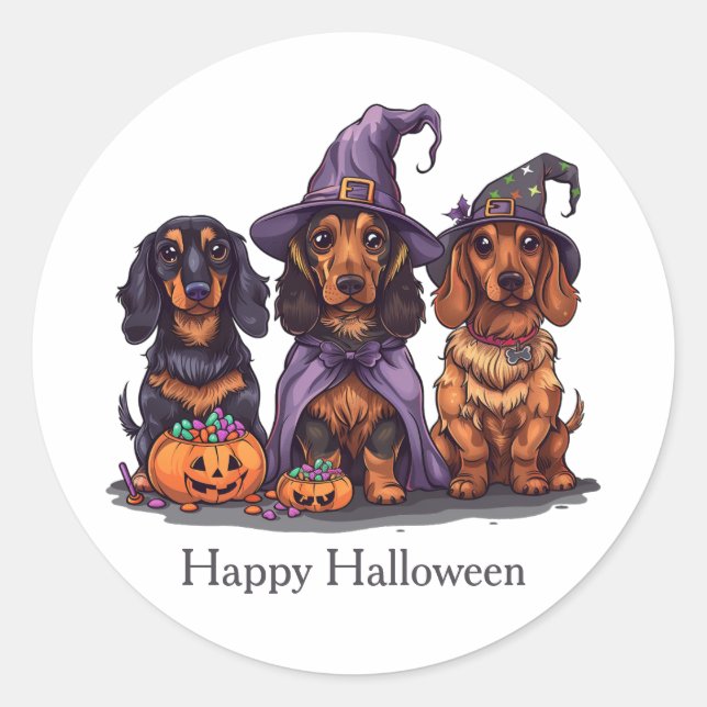 Adesivo Feliz Halloween Dachshund Witch Dogs (Frente)