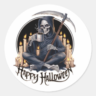 Adesivo Feliz Halloween e um esqueleto