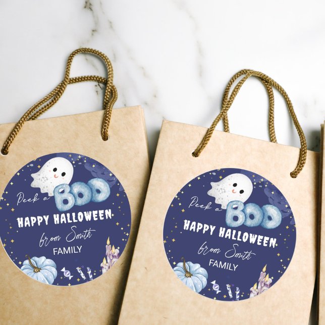Adesivo Feliz Halloween espreitar um lindo fantasma de beb (Happy Halloween stickers cute baby ghost starry blue night pumpkin stickers)