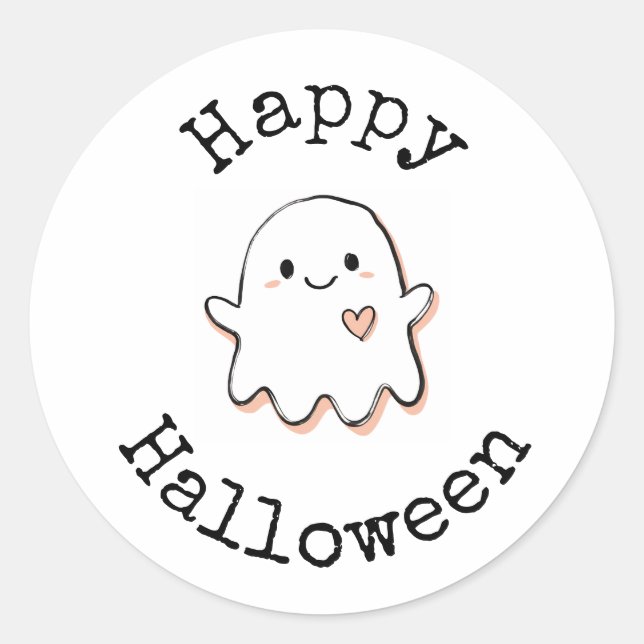 Adesivo Feliz Halloween - Fantasma Kawaii Fofo (Frente)