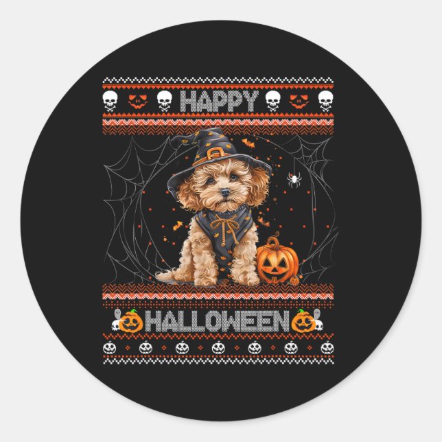 Adesivo Feliz Halloween Feia Poodle Howl-o-ween Pumpkin Do (Frente)
