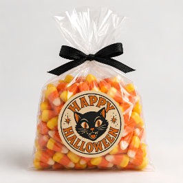 Adesivo Feliz Halloween Gato Preto Vintage Retro