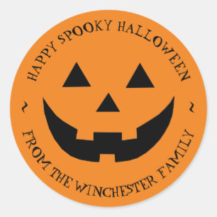 Adesivo Feliz Halloween laranja Jack o lantern favor perso
