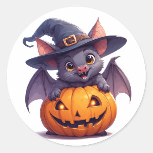 Adesivo Feliz Halloween Morcego Segurando Abóbora 🎃