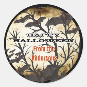 Adesivo Feliz Halloween Morcegos e Pergaminho Queimado