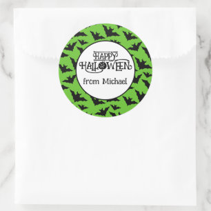 Adesivo Feliz Halloween morcegos verde preto assustador Se