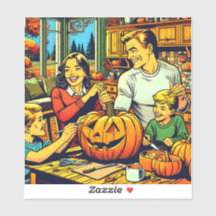 Feliz Halloween Nostalgia Família Carving Pumpkins